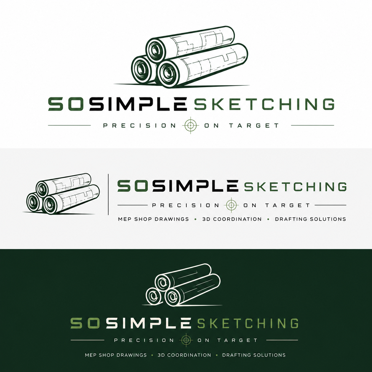 SoSimpleSketching rolled-blueprint logo — Precision on Target